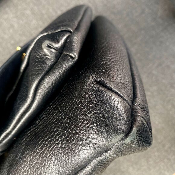 MCM Black Pebbled Leather Logo Charm Studded Convertible Chain Strap Flap Bag - Picture 15 of 16